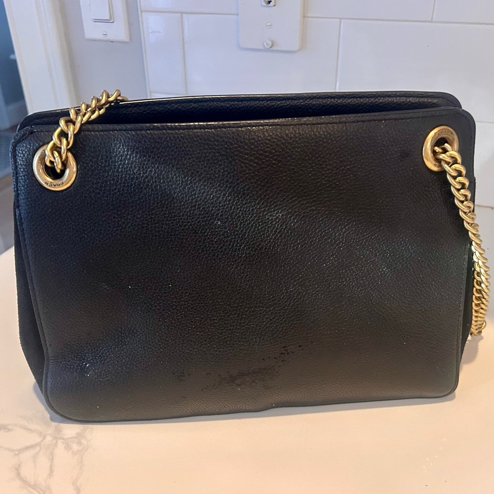 Coach black leather classic shoulder bag, chain and leather strap, gently used - Picture 3 of 8